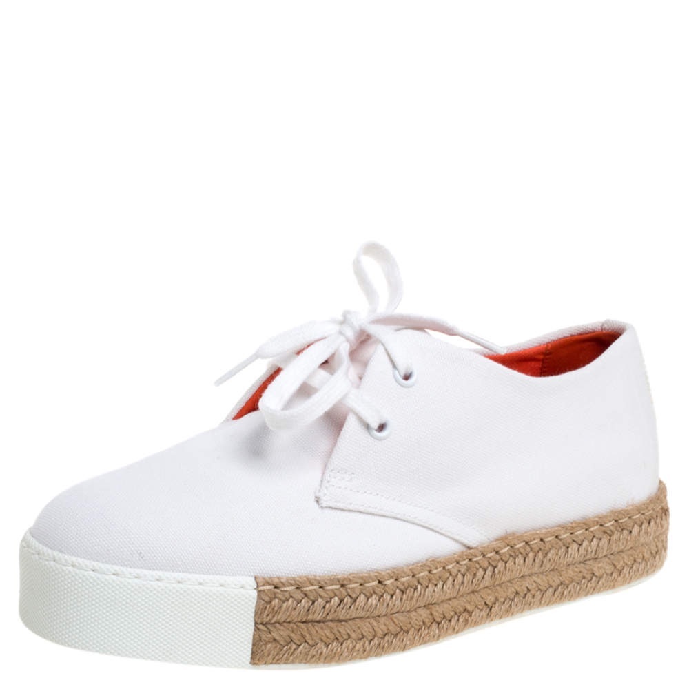 Hermes White Canvas Rosa Espadrille Sneakers